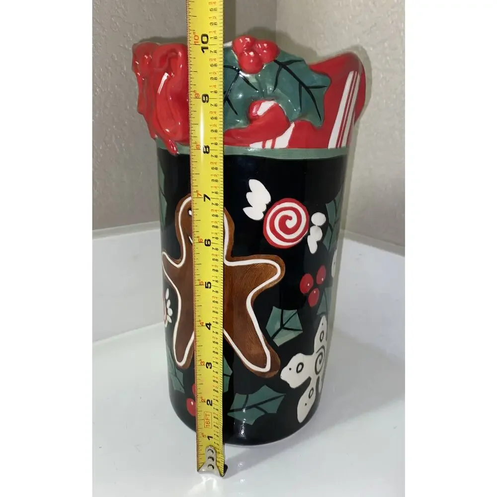 Nicole Engblom Large Ceramic Art Hand Painted Christmas Vase Snowman Gingerbread